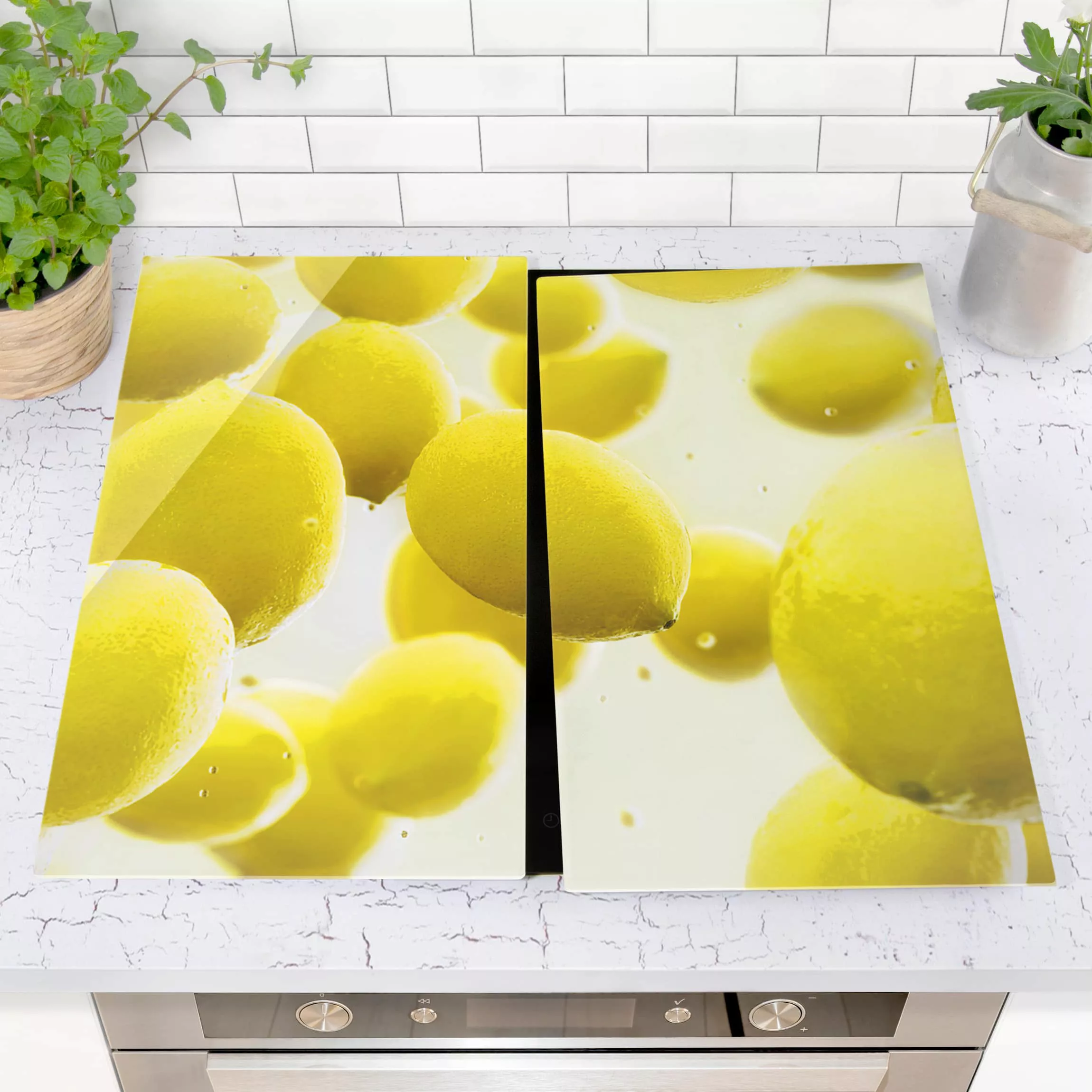 2-teilige Herdabdeckplatte Glas Kulinarisch Zitronen im Wasser günstig online kaufen