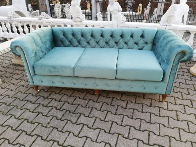 Xlmoebel Sofa Neue blaue Stoff-Couch in Chesterfield-Design für drei Person günstig online kaufen