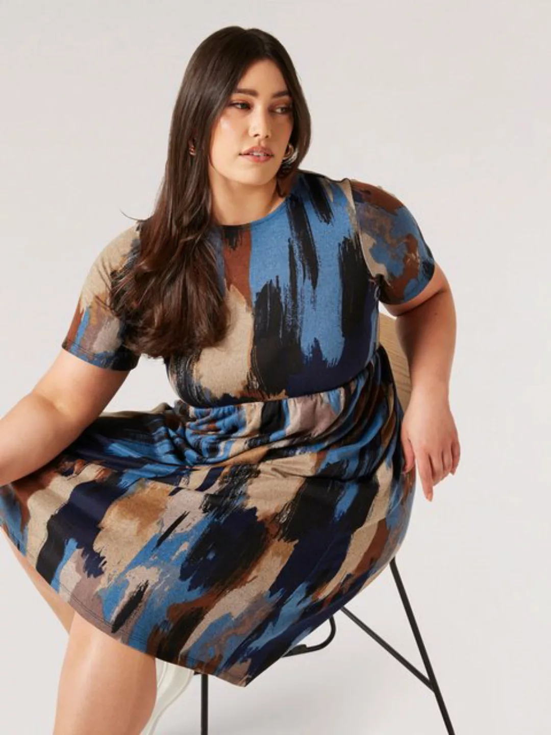 Apricot Minikleid Curve Paint Stroke Print Knit Mini Dress, mit tollem Druc günstig online kaufen