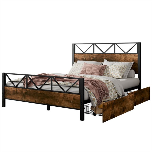 Sweiko Metallbett Kinderbett Einzelbett (140x200cm Jugendbett 2 Schubladen günstig online kaufen