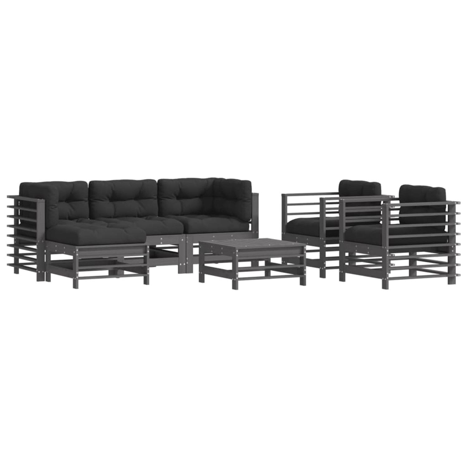 vidaXL 7-tlg Garten-Lounge-Set mit Kissen Grau Massivholz Modell 4 günstig online kaufen