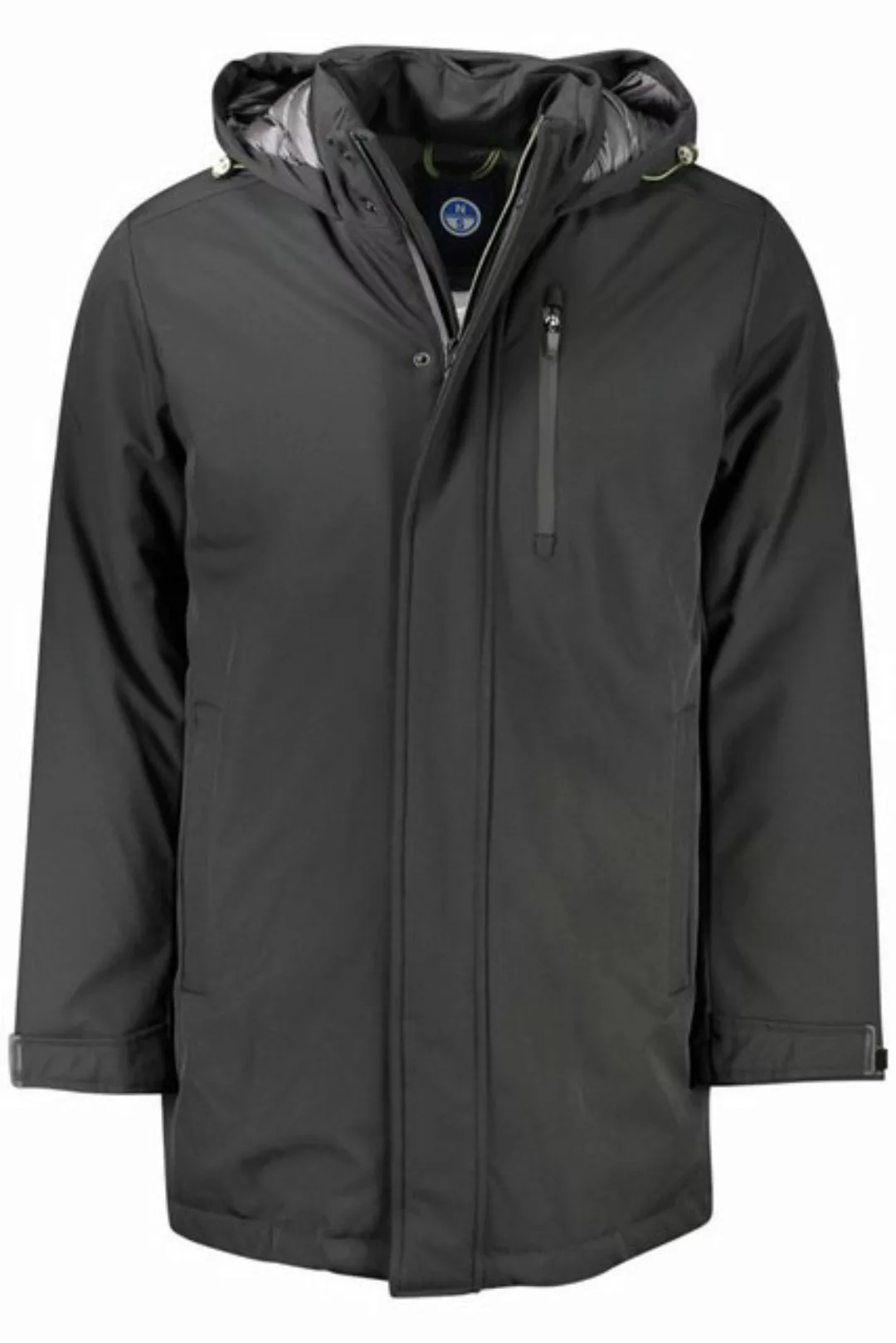 North Sails Outdoorjacke Herrenjacke Schwarz: Lange Jacke mit Kapuze aus re günstig online kaufen