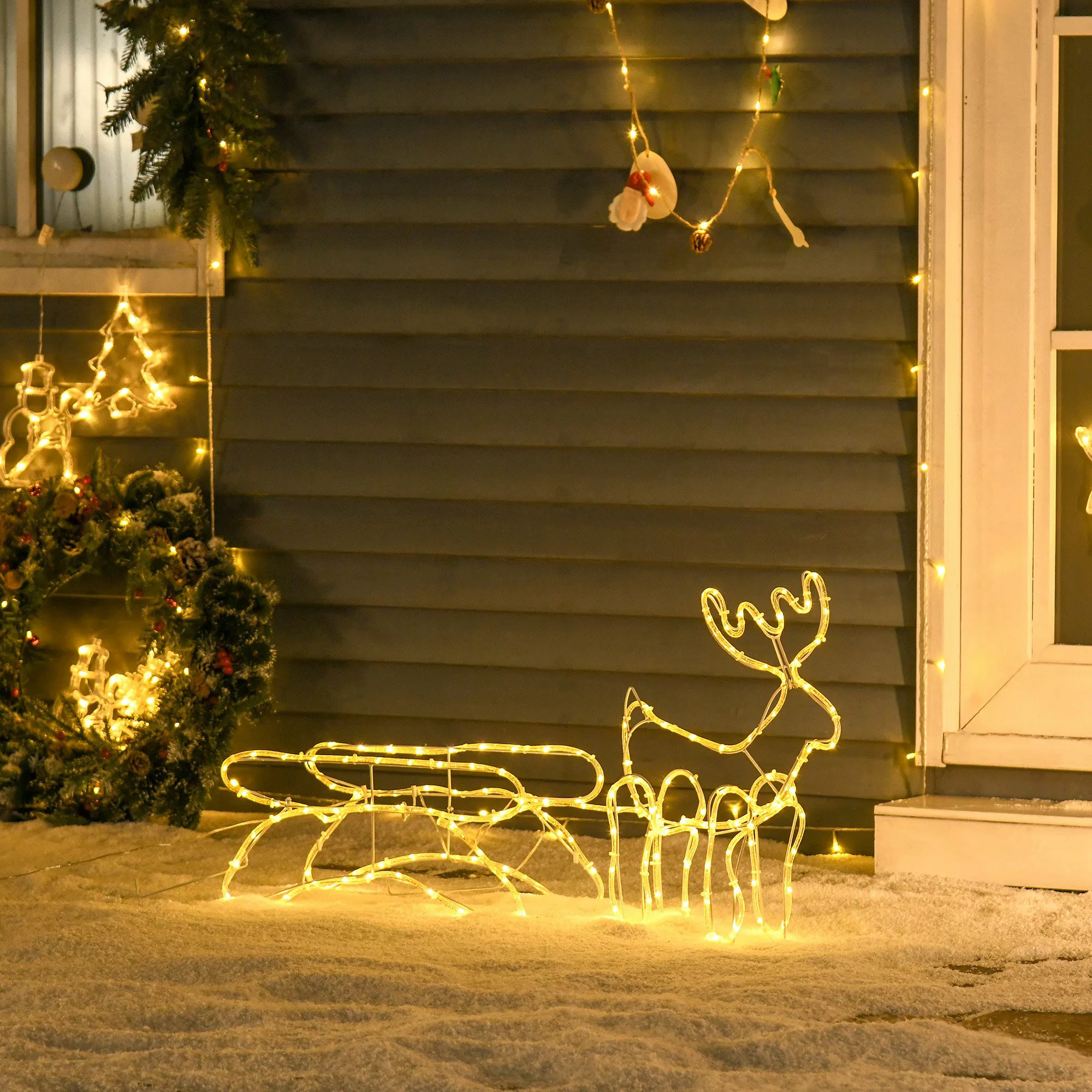 Outsunny Rentier mit Schlitten Weihnachtsbeleuchtung 160 LED Figur Leuchtfi günstig online kaufen