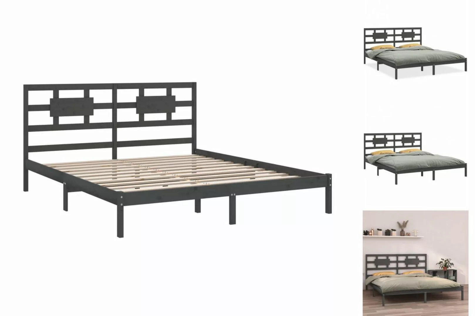 vidaXL Bettgestell Massivholzbett Grau 200x200 cm Bett Bettgestell Doppelbe günstig online kaufen