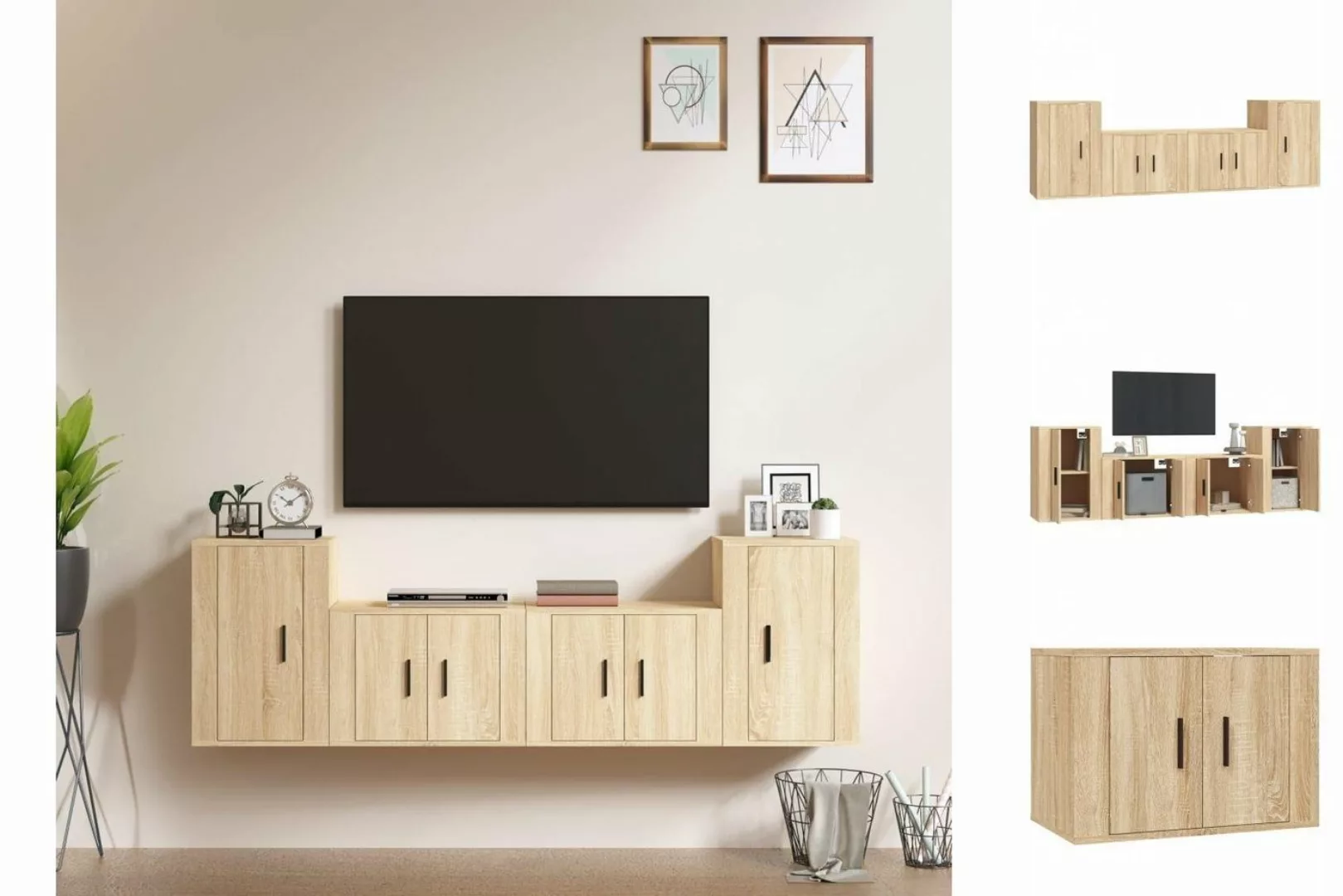 vidaXL TV-Schrank 4-tlg TV-Schrank-Set Sonoma-Eiche Spanplatte TV-Lowboard günstig online kaufen