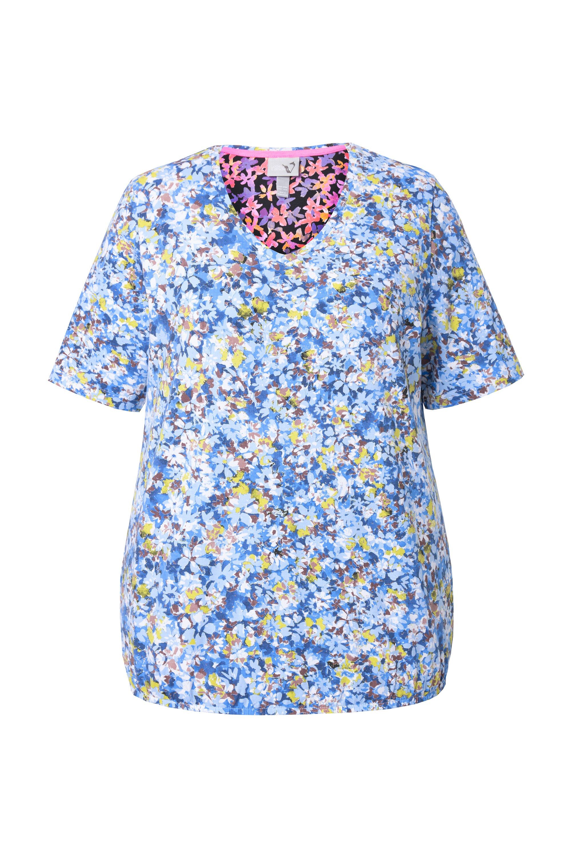 Ulla Popken T-Shirt T-Shirt Gummisaum V-Ausschnitt günstig online kaufen