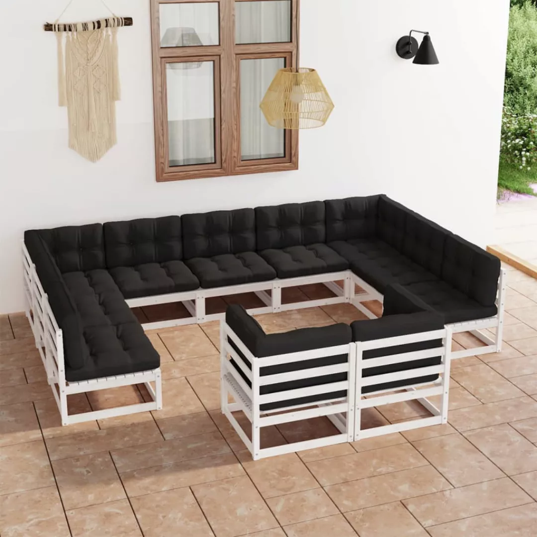 11-tlg. Garten-lounge-set Mit Kissen Weiß Kiefer Massivholz günstig online kaufen