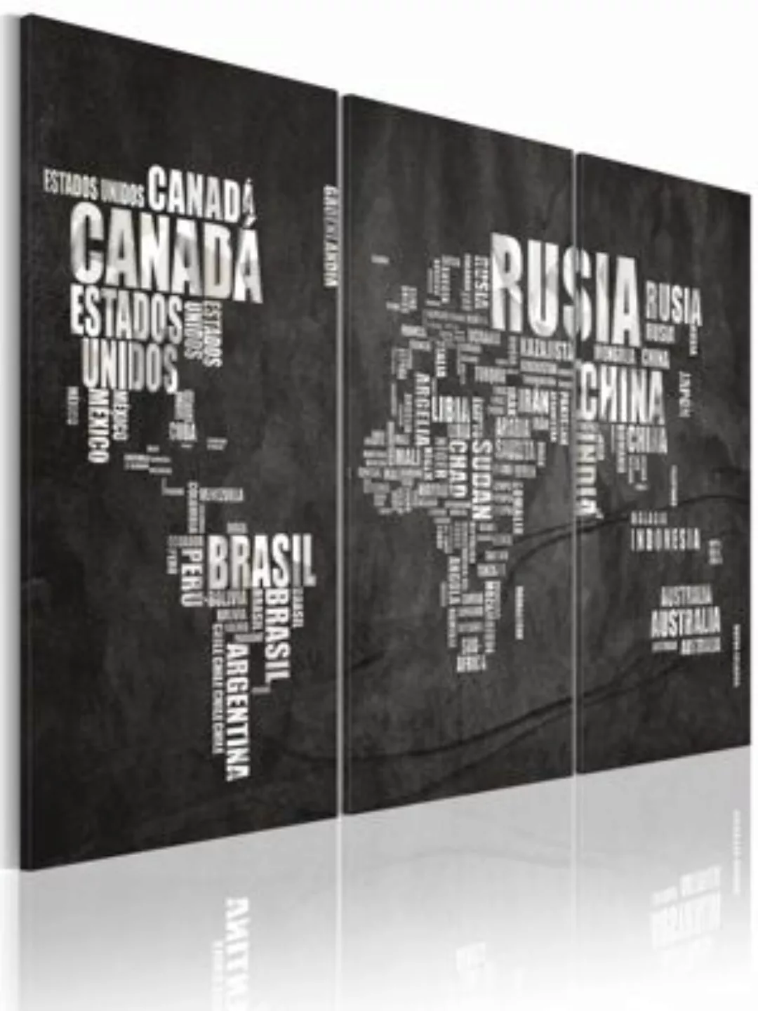 artgeist Wandbild Weltkarte (Spanisch) - Triptychon weiß/grau Gr. 60 x 40 günstig online kaufen