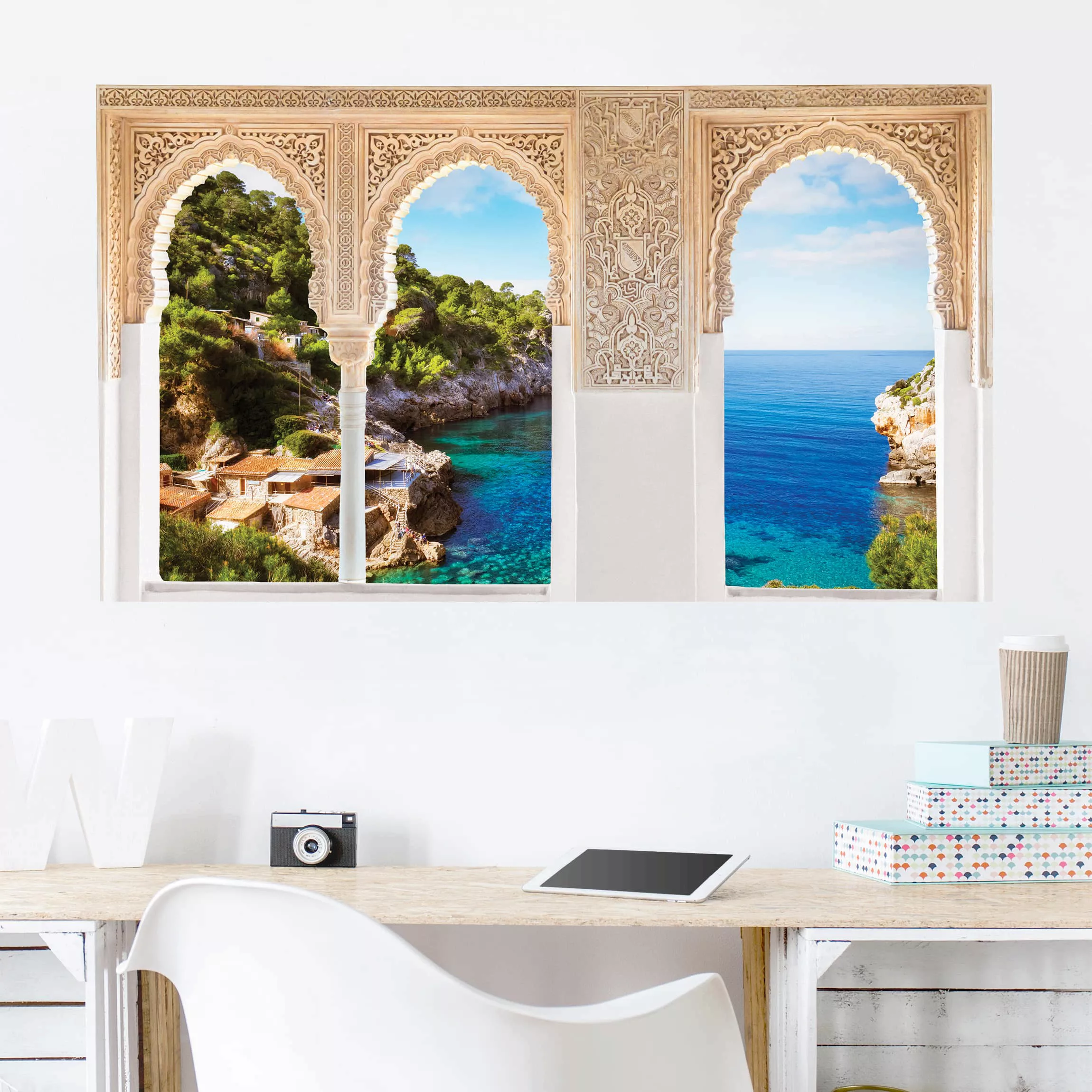 3D Wandtattoo Verzierte Fenster Cala de Deia in Mallorca günstig online kaufen