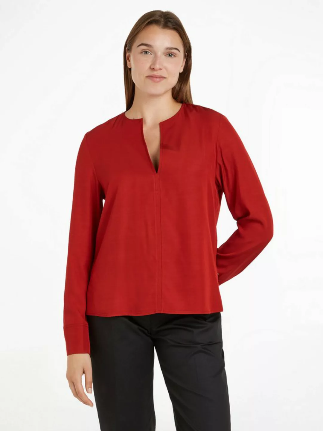 Tommy Hilfiger Klassische Bluse VISCOSE REGULAR V-NECK LS BLOUSE mit Tommy günstig online kaufen