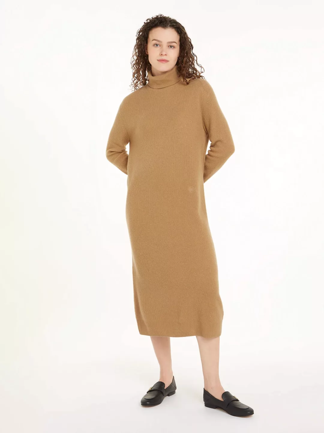 Tommy Hilfiger Strickkleid WOOL CASH ROLL-NK LONG DRESS mit Logostickerei, günstig online kaufen