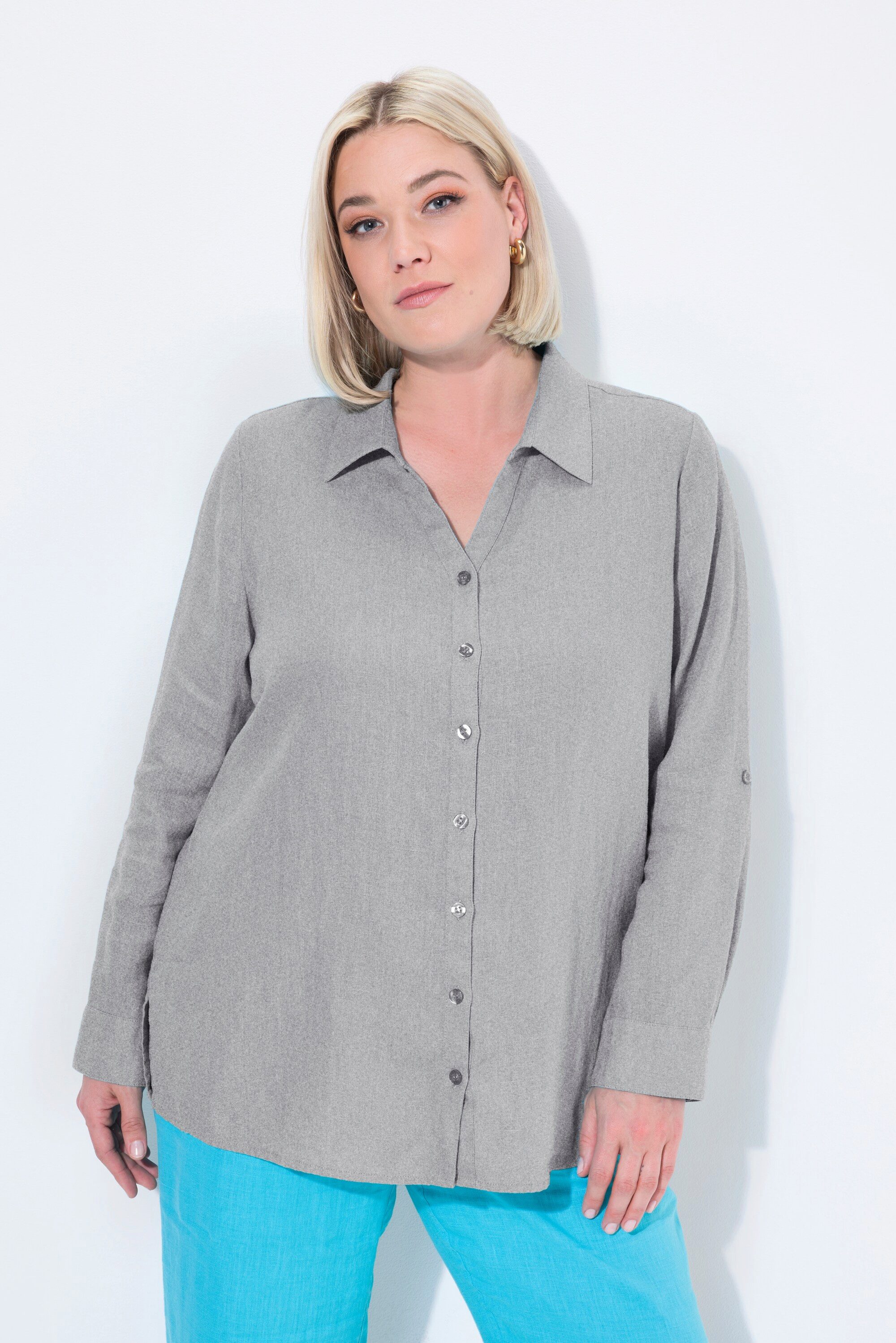 Ulla Popken Hemdbluse Bluse Leinen offener günstig online kaufen