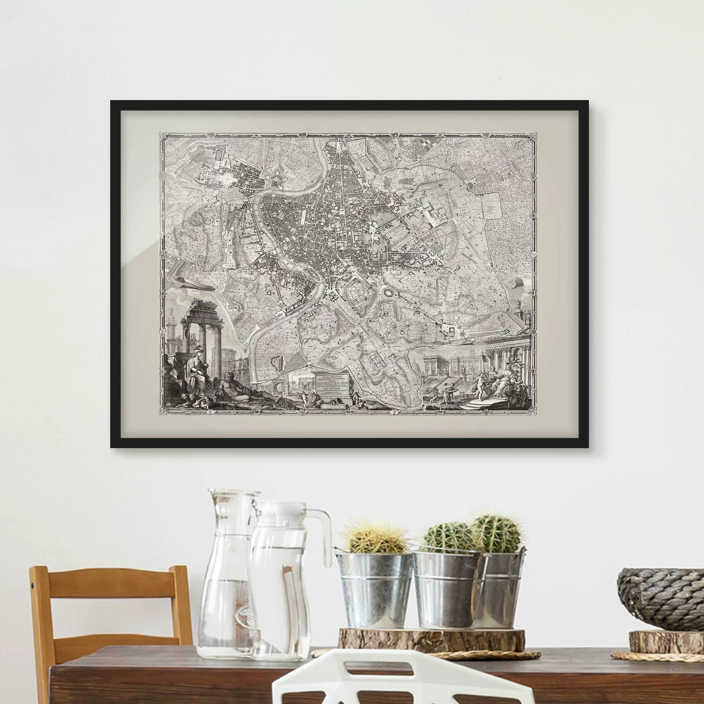 Bild mit Rahmen Stadt-, Land- & Weltkarte - Querformat Vintage Stadtplan Ro günstig online kaufen