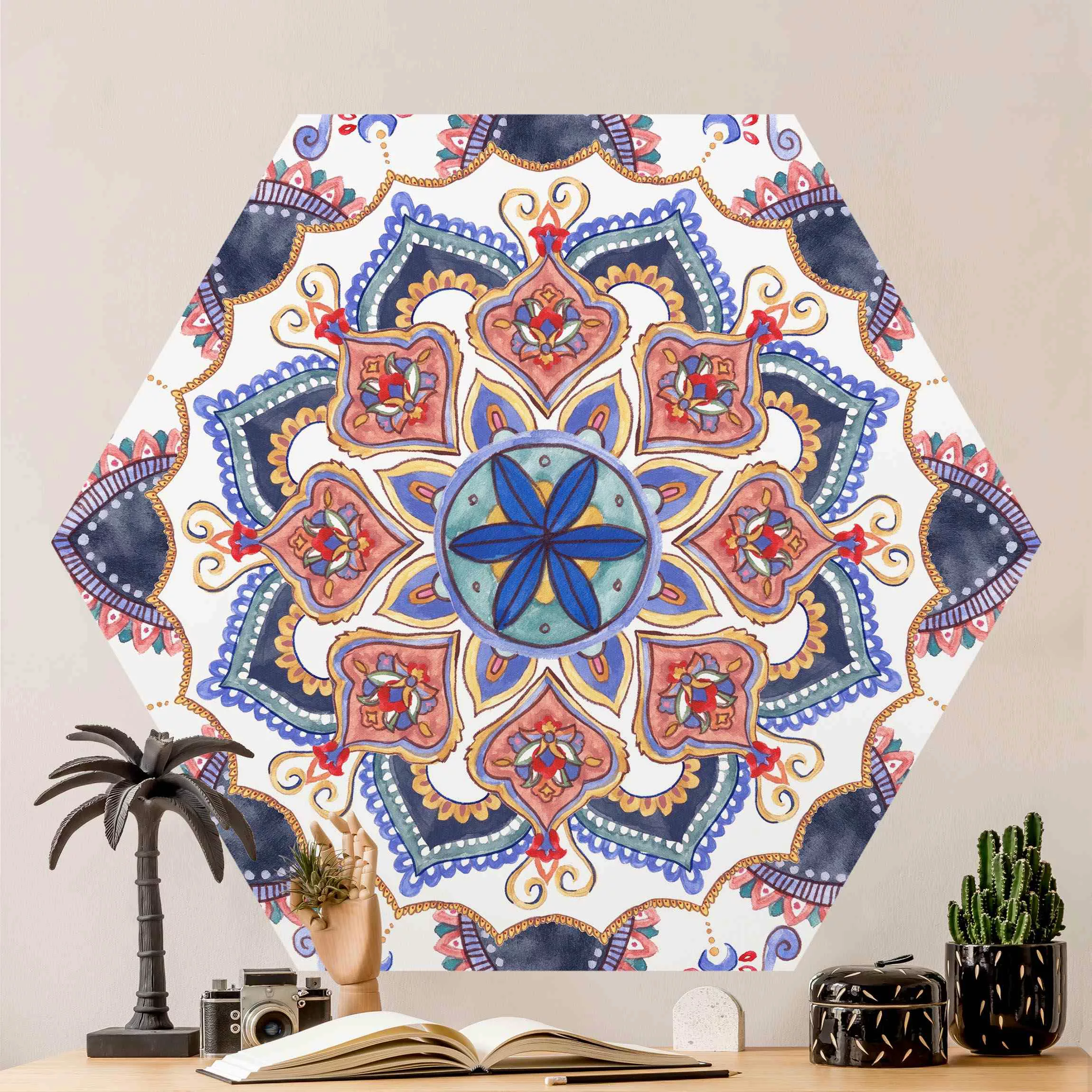 Hexagon Mustertapete selbstklebend Mandala Meditation Mantra günstig online kaufen