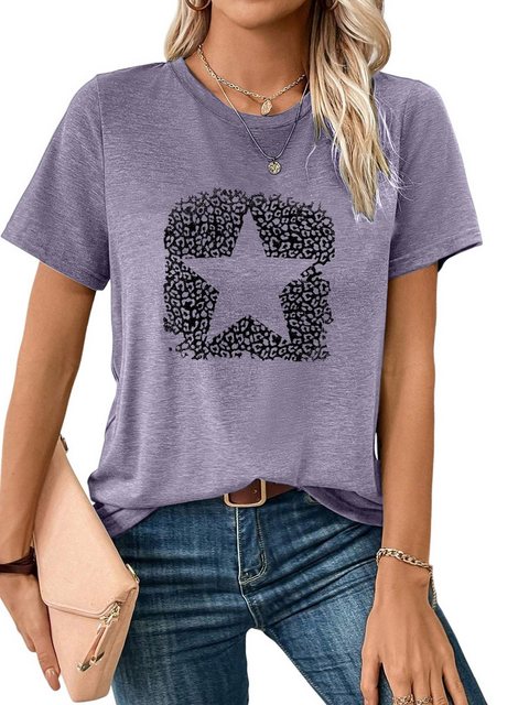 PYL Print-Shirt Damen Sommer Casual T-Shirt mit Stern Print Tee günstig online kaufen