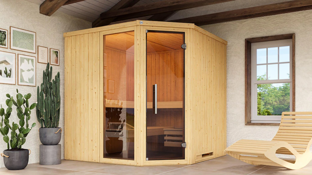 weka Sauna »Element-Ecksauna VARBERG 3«, vorgefertigte Elemente, moderne Ga günstig online kaufen