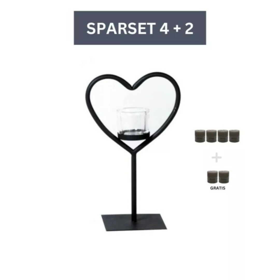 Sparset Herz Windlicht Elisa 30 cm- inkl. 6 Kerzen-Grau günstig online kaufen