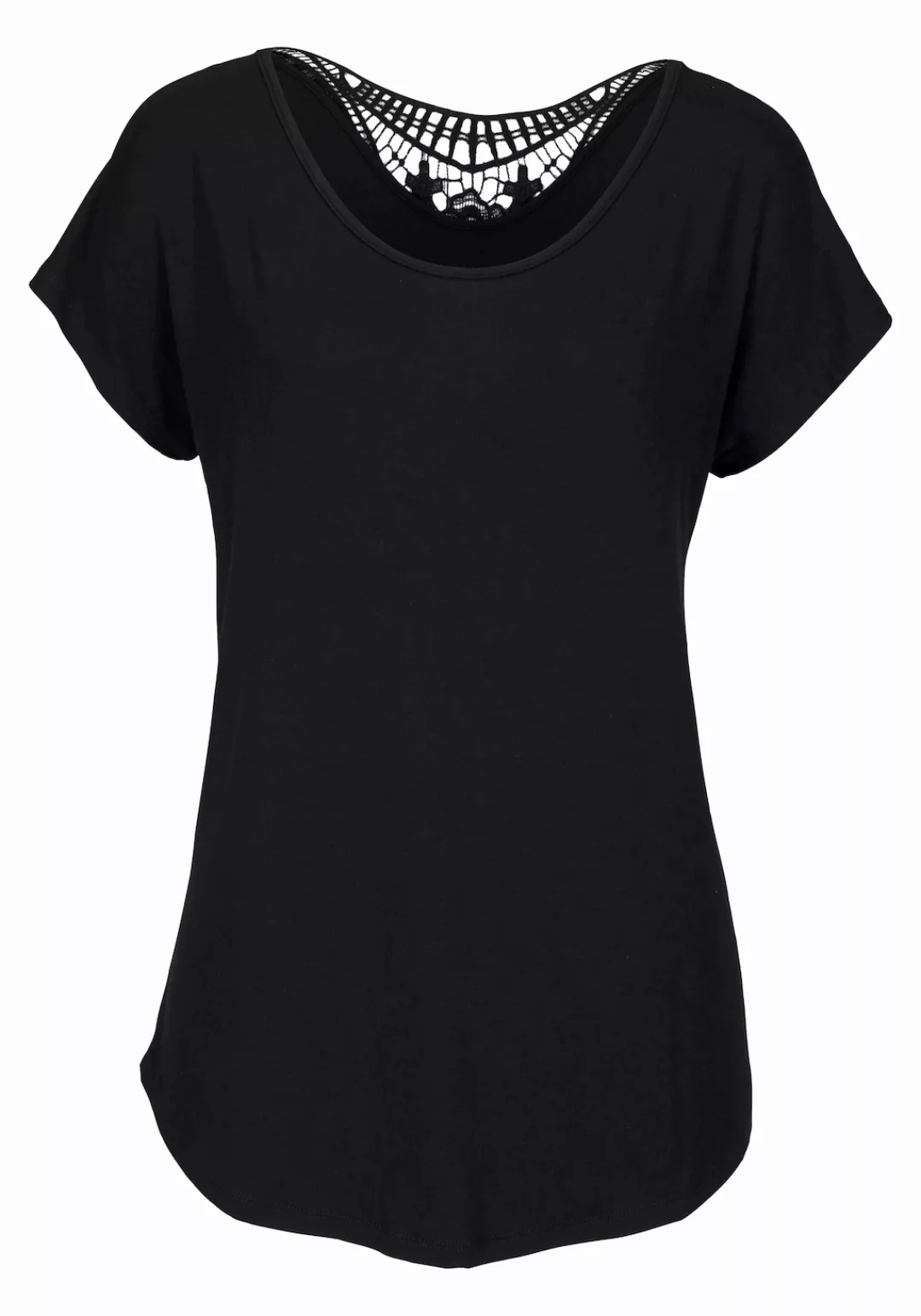 LASCANA Strandshirt mit Spitzeneinsatz, T-Shirt, lockere Passform, casual-c günstig online kaufen