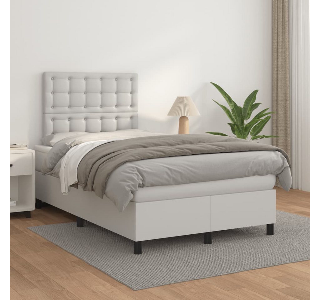 vidaXL Boxspringbett, Boxspringbett mit Matratze Weiß 120x200 cm Kunstleder günstig online kaufen