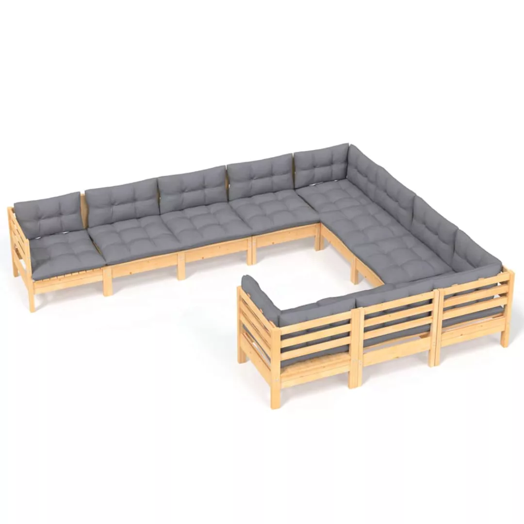 10-tlg. Garten-lounge-set Mit Grauen Kissen Kiefernholz günstig online kaufen