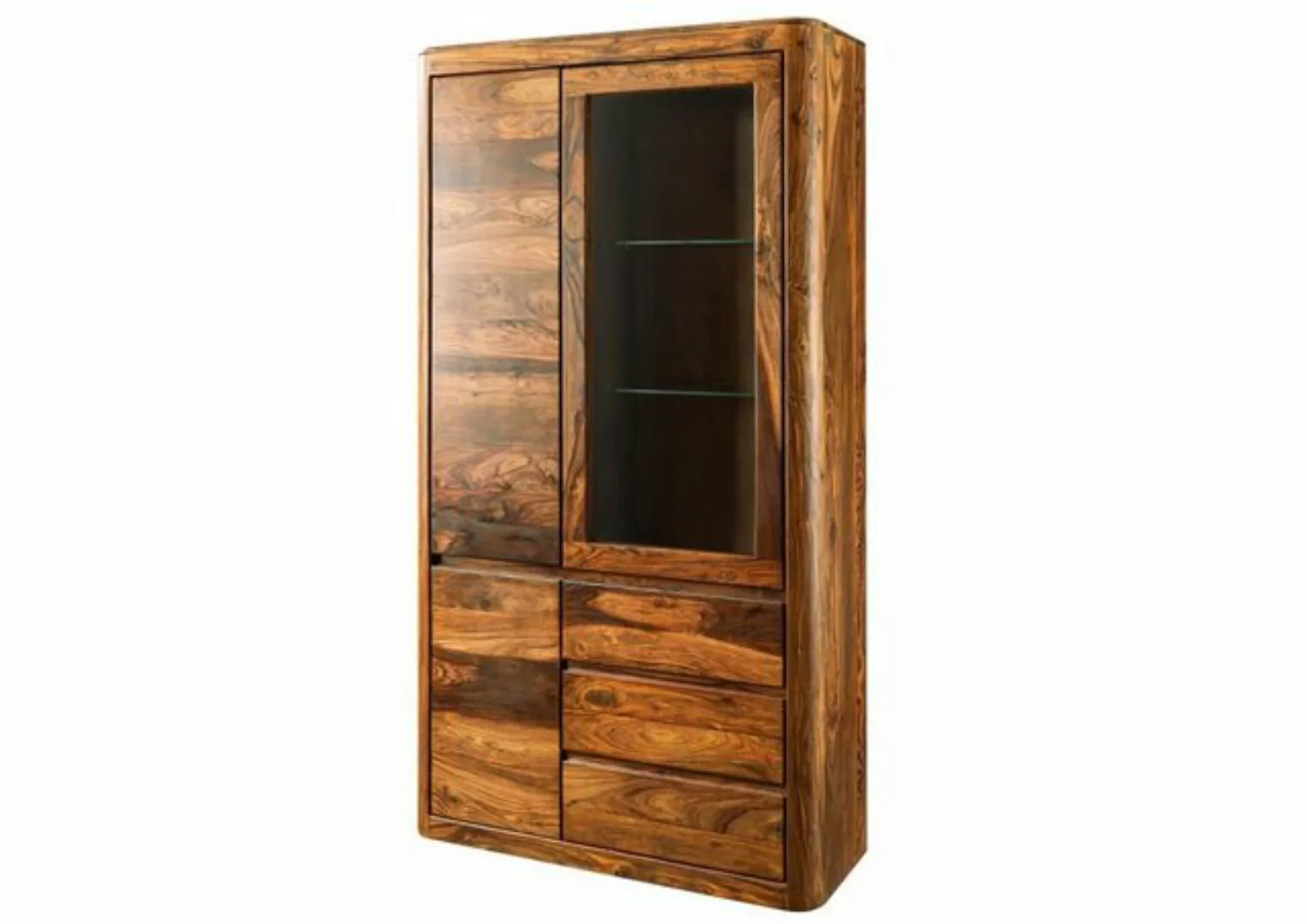 Massivmoebel24 Standvitrine (Vitrine Sheesham 109x40x202 walnuss gewachst T günstig online kaufen