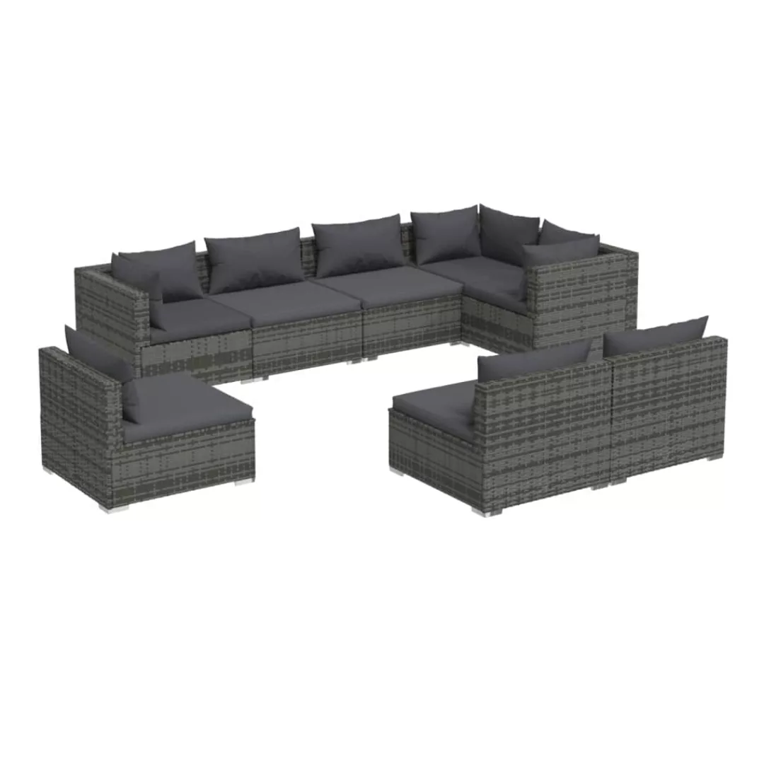 Vidaxl 8-tlg. Garten-lounge-set Mit Kissen Poly Rattan Grau günstig online kaufen