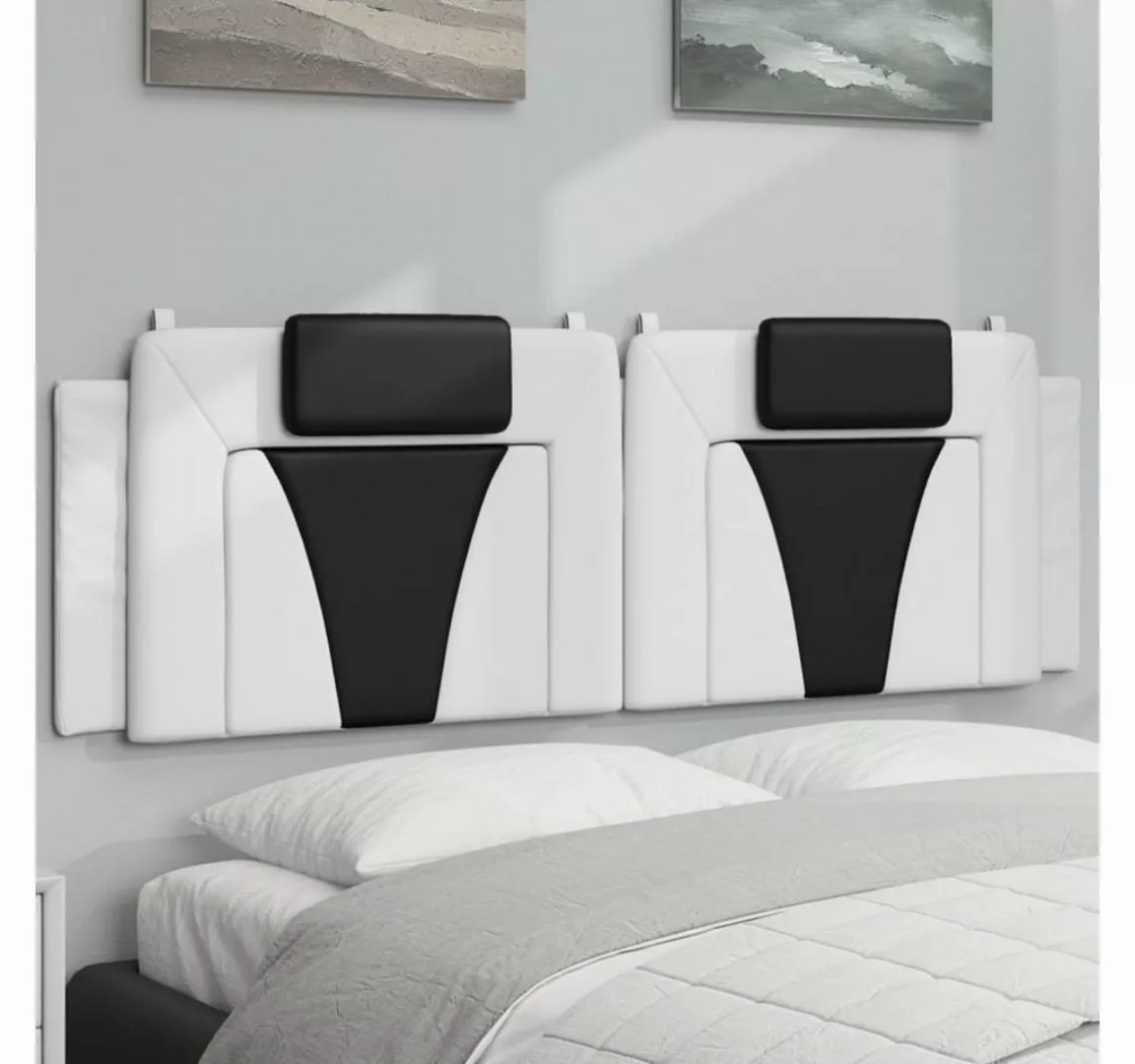 vidaXL Bett, Kopfteil-Kissen Weiß und Schwarz 160 cm Kunstleder günstig online kaufen