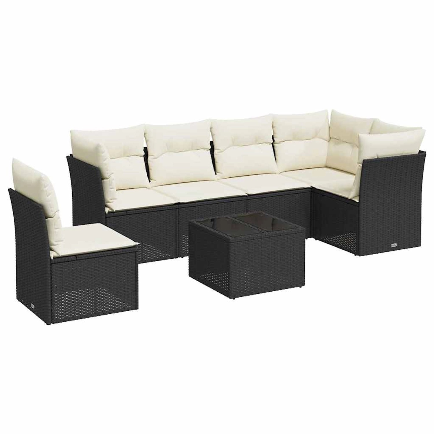 vidaXL 7-Tlg Garten-Sofagarnitur mit Kissen Schwarz Poly Rattan 3249545 günstig online kaufen