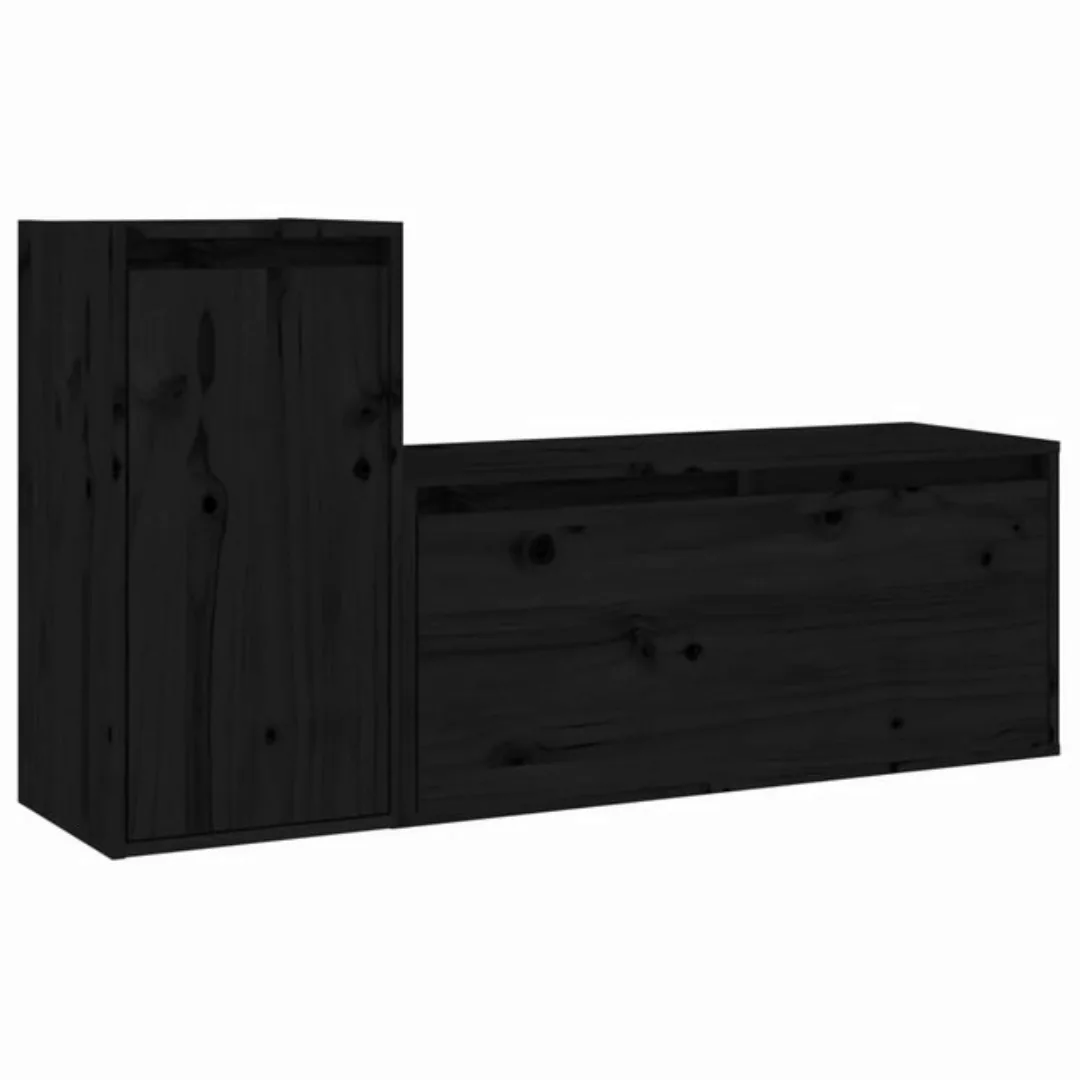 vidaXL TV-Schrank TV-Schränke 2 Stk. Schwarz Massivholz Kiefer (2-St) günstig online kaufen