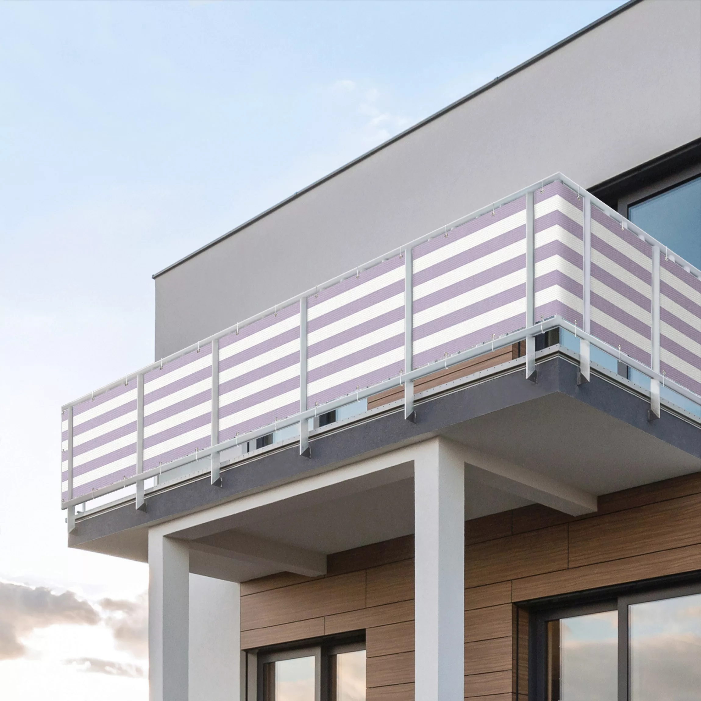 Balkon Sichtschutz Querstreifen in Lavendel günstig online kaufen