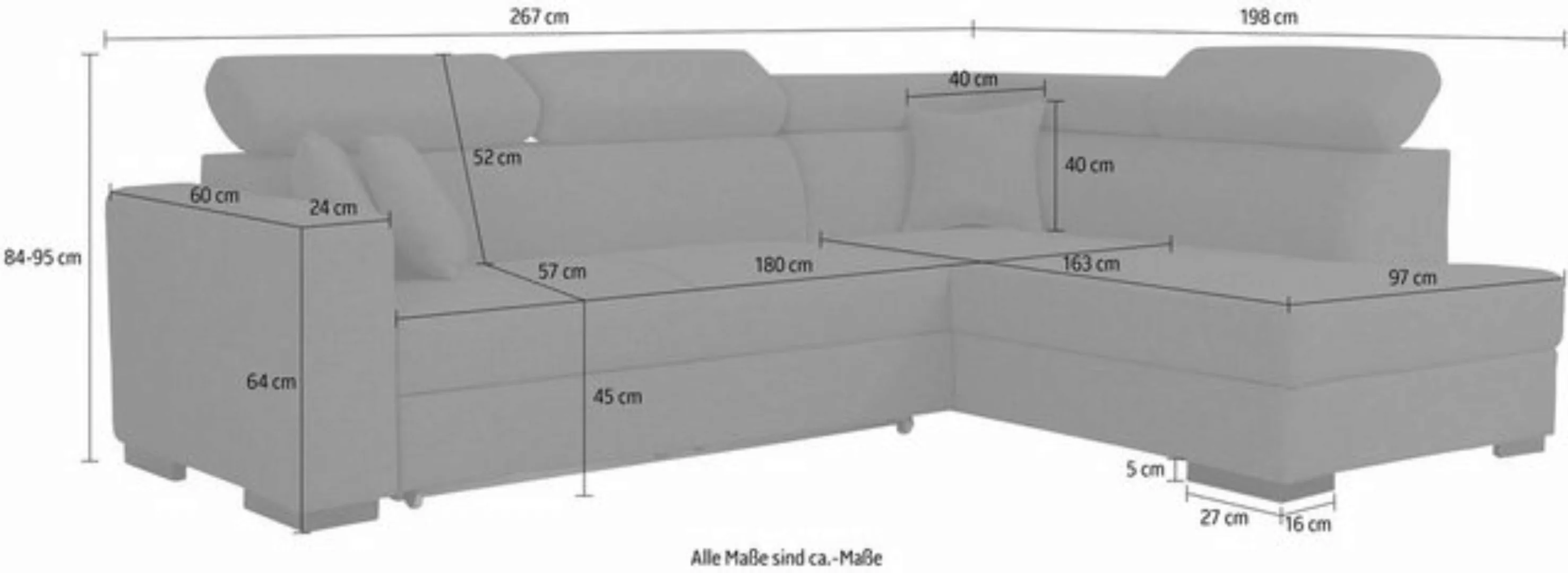 Home affaire Ecksofa "Tulio L-Form", wahlweise mit Bettfunktion und Bettkas günstig online kaufen