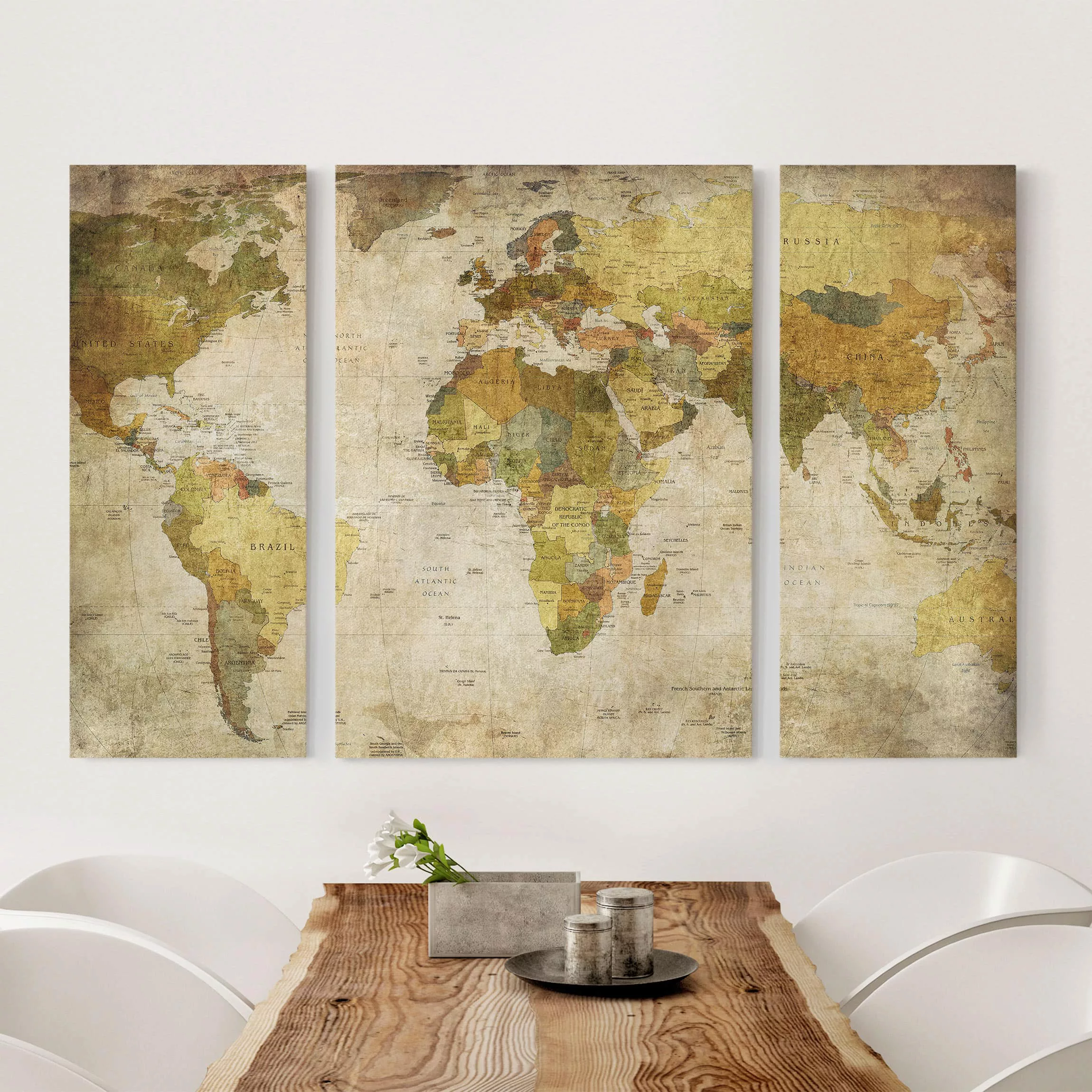 3-teiliges Leinwandbild Weltkarte - Querformat Weltkarte günstig online kaufen