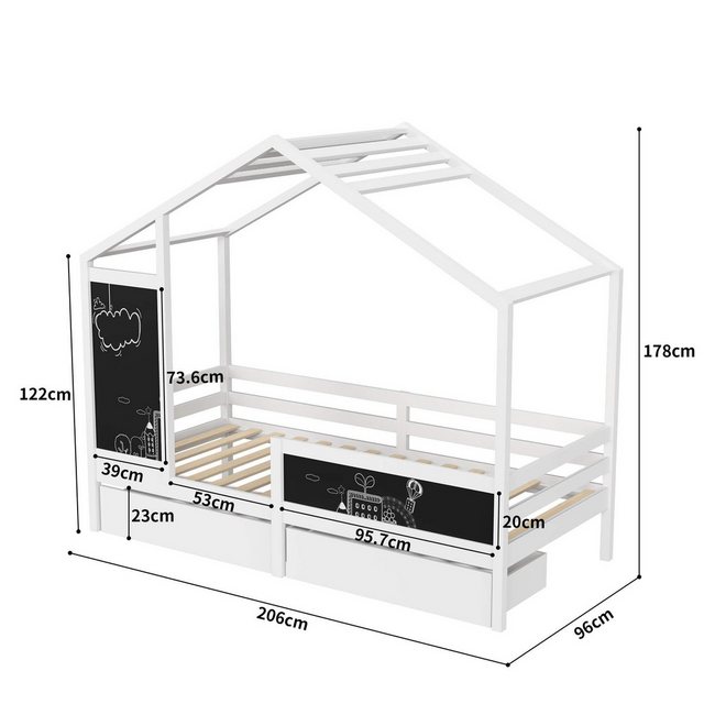 Furnishings Home Holzbett Kinderbett mit 2 Schubladen und 2 Zeichenbrettern günstig online kaufen