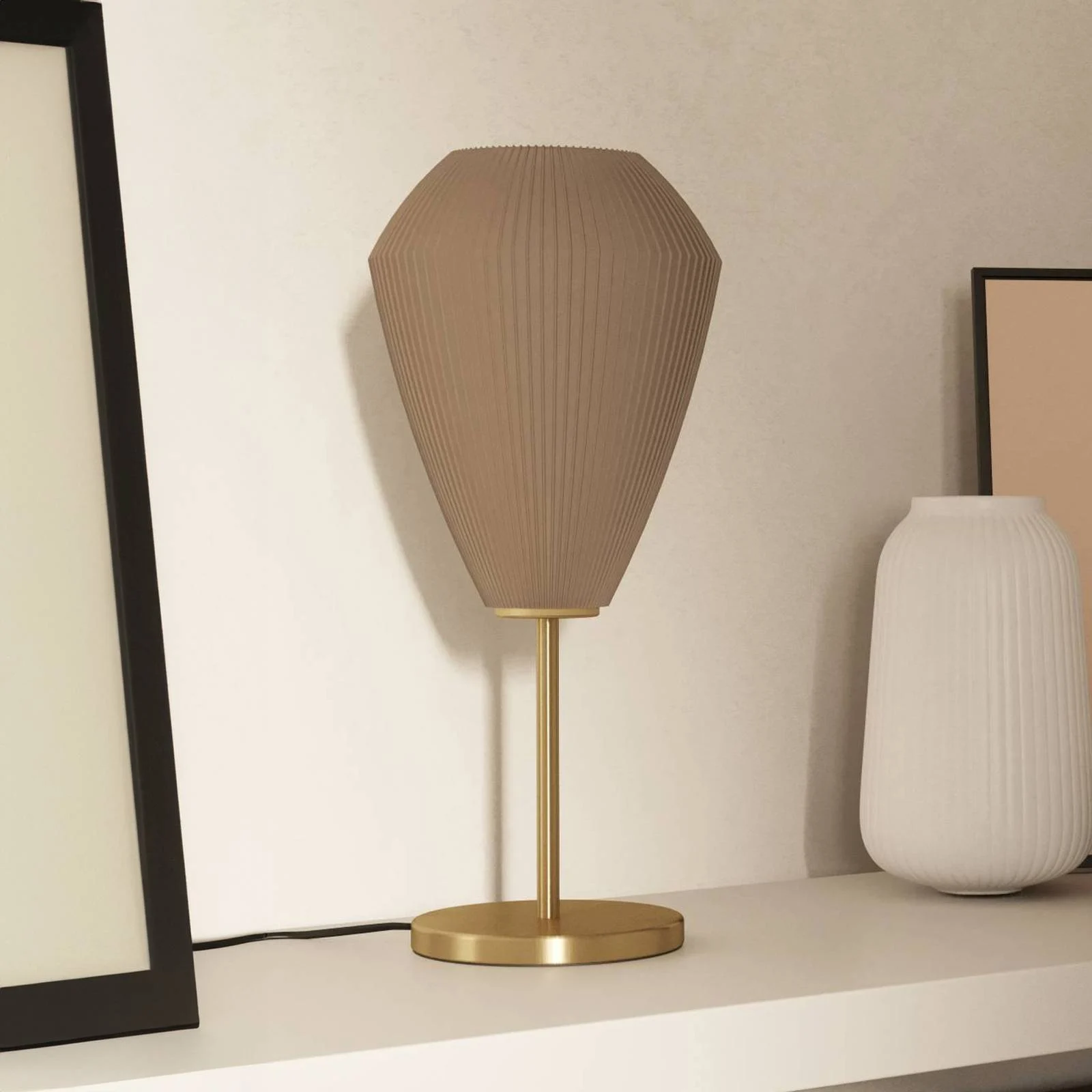 Tischlampe Caprarola, Höhe 46 cm, sandfarben/messing, Glas günstig online kaufen