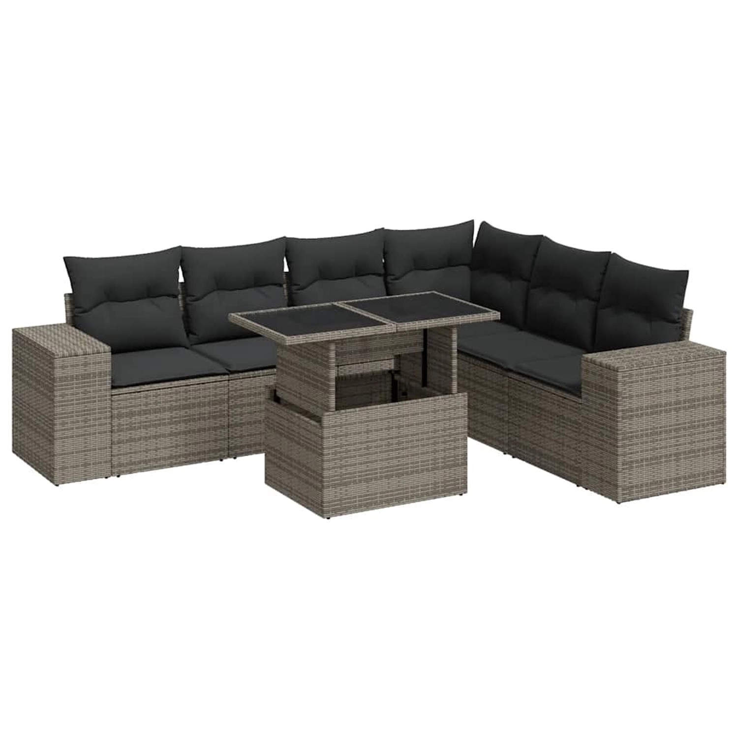 vidaXL 7-Tlg Garten-Sofagarnitur mit Kissen Grau Poly Rattan 3326811 günstig online kaufen