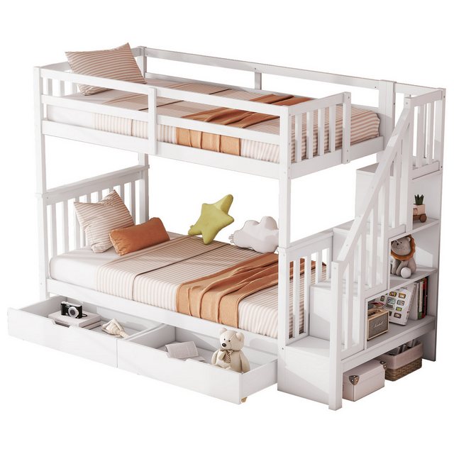 liebtech Bett 90*200cm Etagenbett, Treppenregal, ausgestattet, mit zwei Sch günstig online kaufen