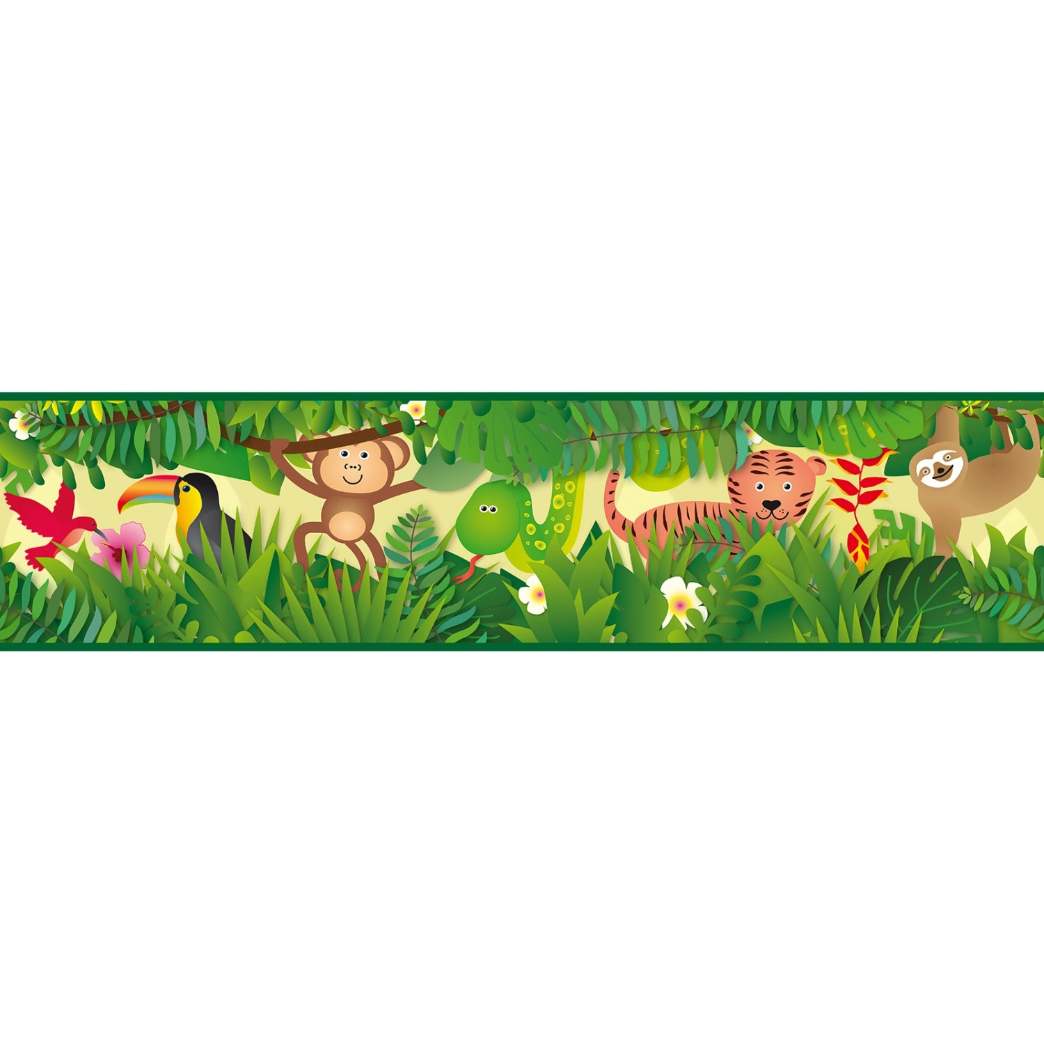 Bricoflor Dschungel Tapete für Kinderzimmer mit Tieren Selbstklebende Bordü günstig online kaufen