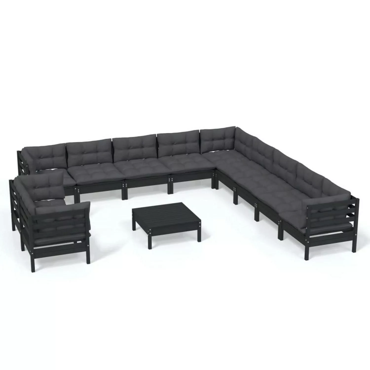 12-tlg. Garten-lounge-set Mit Kissen Schwarz Massivholz Kiefer günstig online kaufen