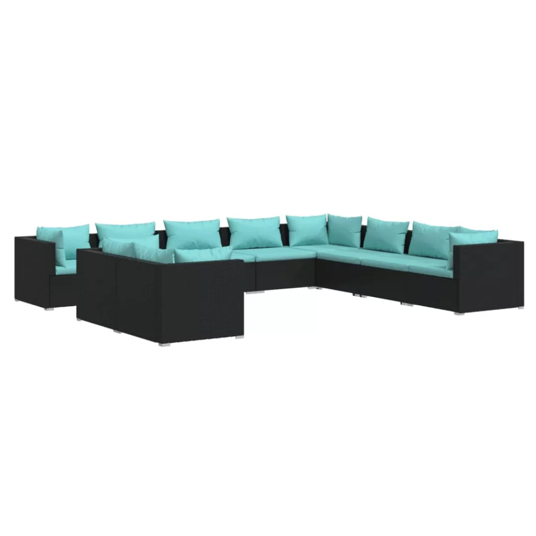 Vidaxl 10-tlg. Garten-lounge-set Mit Kissen Schwarz Poly Rattan günstig online kaufen