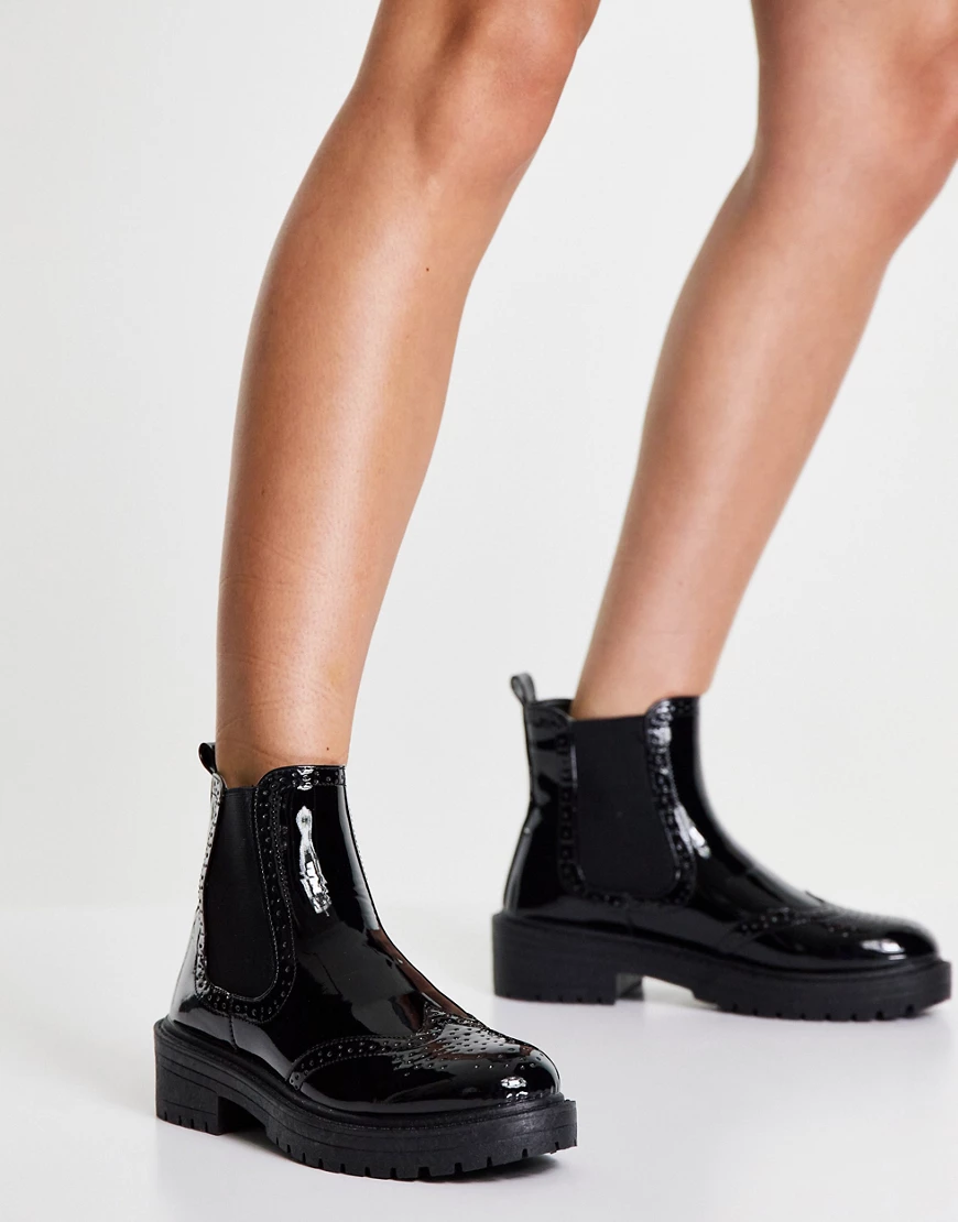 New Look – Flache Chelsea-Stiefel in Schwarz mit dicker Sohle günstig online kaufen