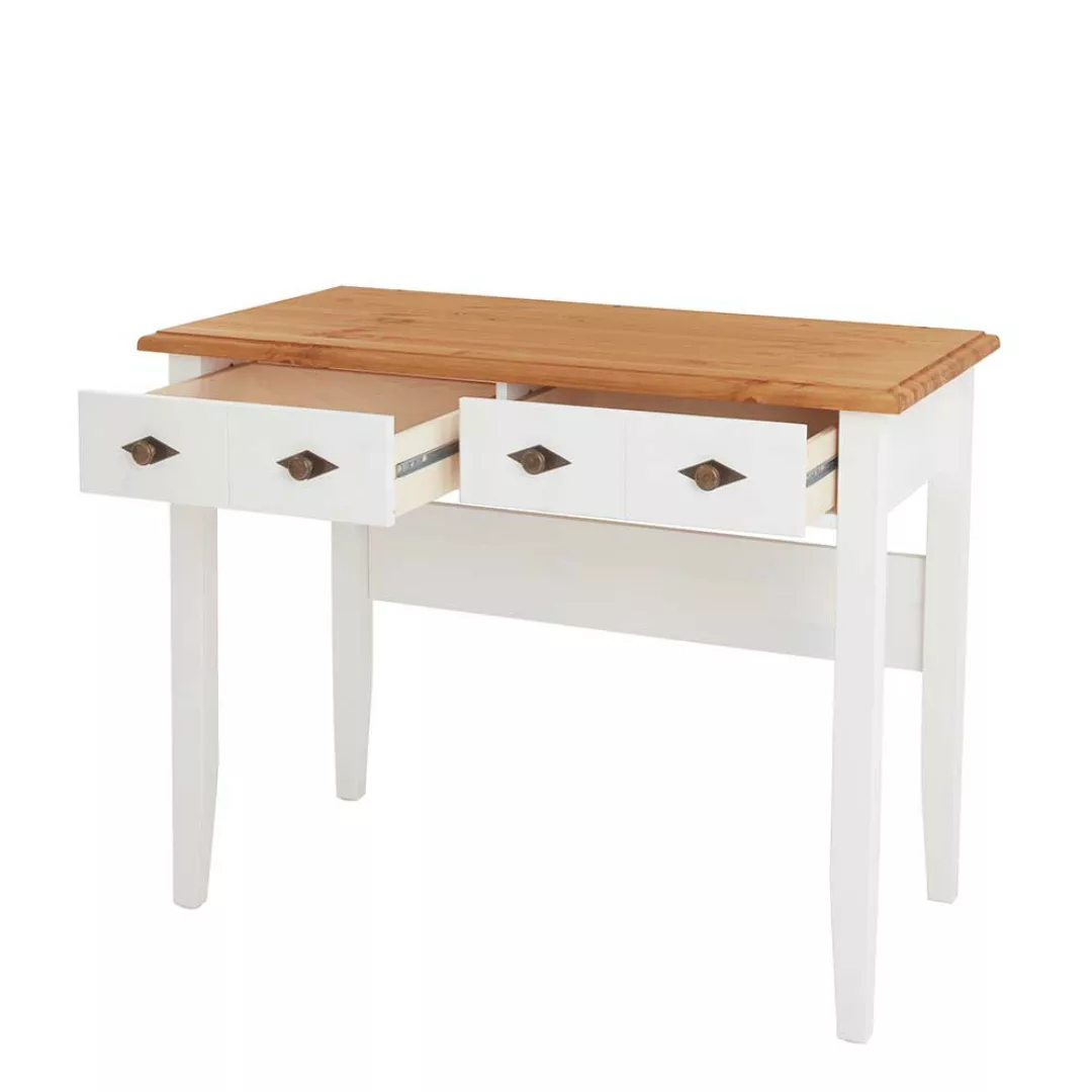 Zweifarbiger Schreibtisch Holz in Kieferfarben und Weiß 102 cm breit günstig online kaufen