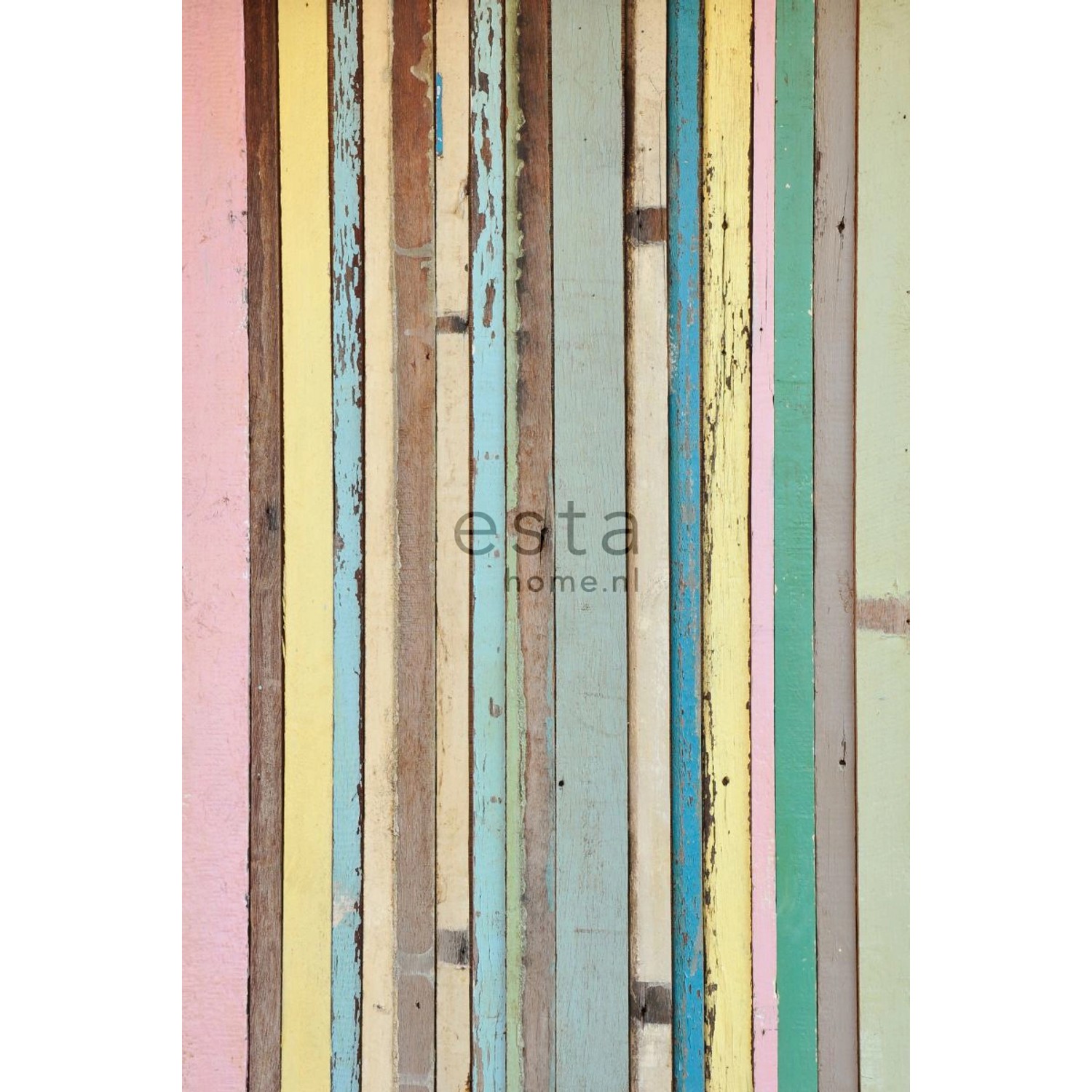 ESTAhome Fototapete Holz-Optik Hellrosa Gelb Blau und Grün 200 x 279 cm 157 günstig online kaufen