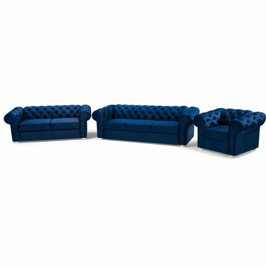 Beautysofa Polstergarnitur Chester, (Sessel + 2-Sitzer Sofa + 3-Sitzer Sofa günstig online kaufen