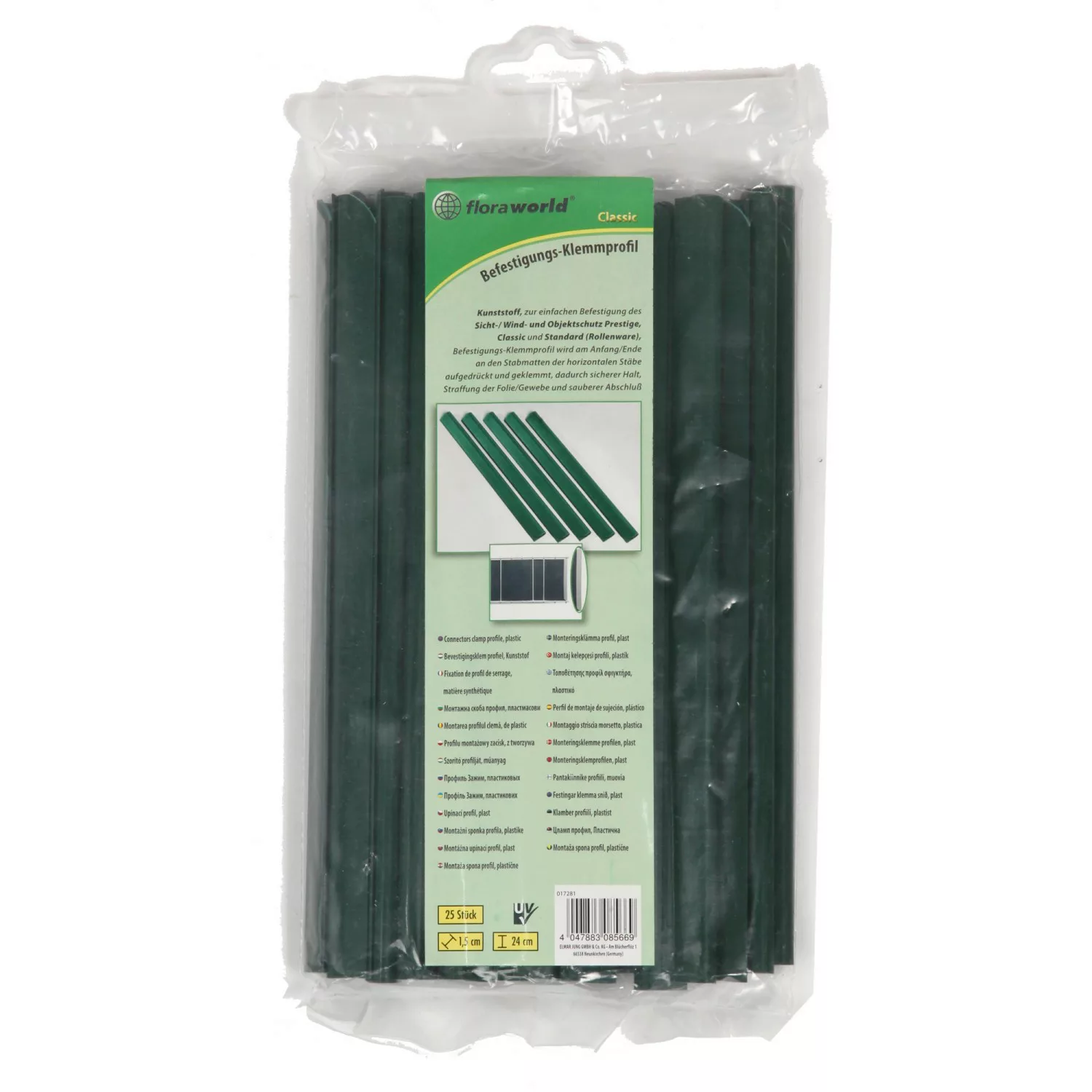 Klemmschienen für Sichtschutzstreifen Grün 1,5 cm x 24 cm 25 Stk. günstig online kaufen