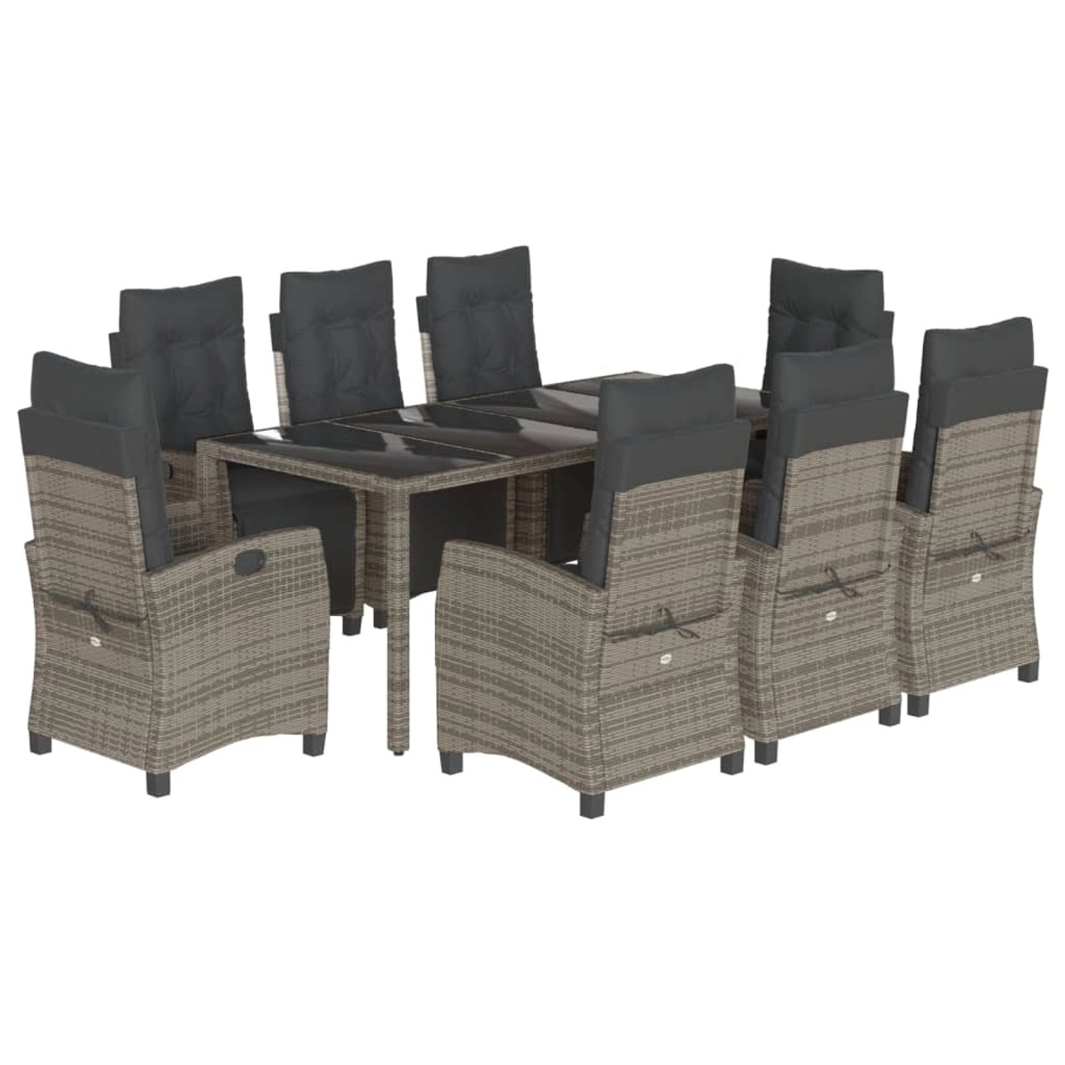 vidaXL 9-Tlg Garten-Essgruppe mit Kissen Grau Poly Rattan 3212899 günstig online kaufen