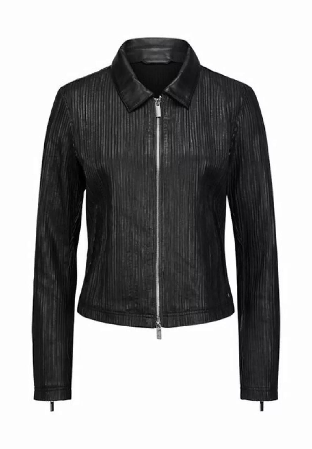 Milestone Lederjacke MSInari Kurze Kleiderjacke mit Lederstreifen Raw Edge günstig online kaufen