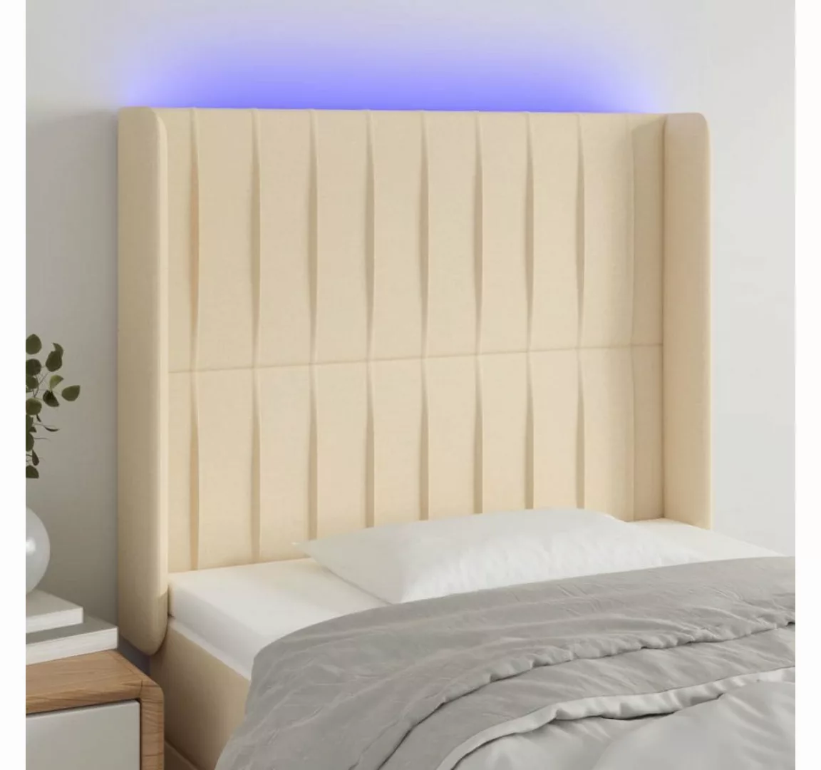 vidaXL Bett, LED Kopfteil Creme 93x16x118/128 cm Stoff günstig online kaufen