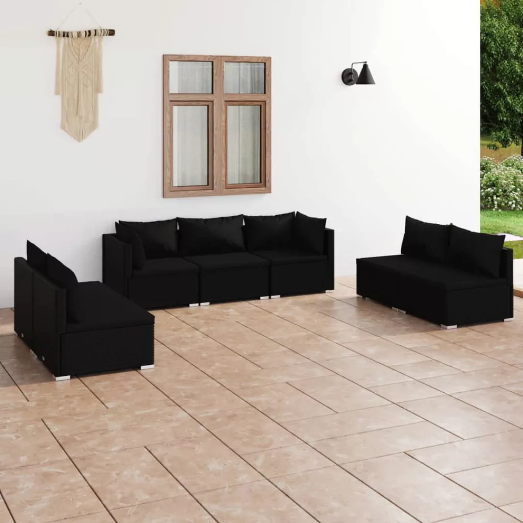 Vidaxl 7-tlg. Garten-lounge-set Mit Kissen Poly Rattan Schwarz günstig online kaufen