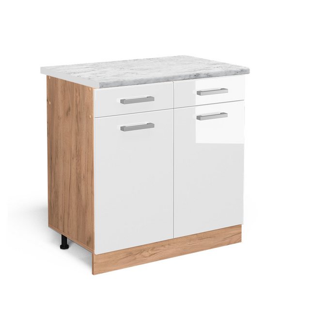 Vicco Unterschrank R-Line, Weiß Hochglanz/Goldkraft Eiche, 80 cm AP Marmor günstig online kaufen