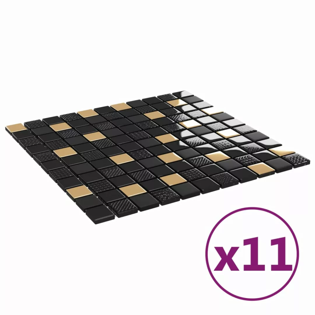 Mosaikfliesen 11 Stk. Schwarz Golden 30x30 Cm Glas günstig online kaufen